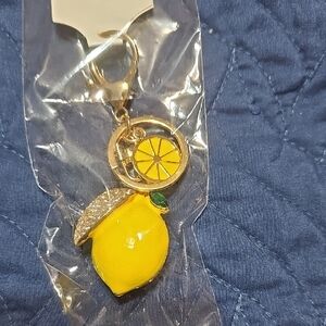 Yellow Lemon Keychain Bag Charm with Gold Accents New